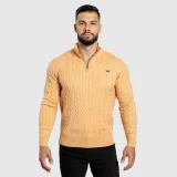 Férfi kötött pulóver Iron Aesthetics Cable Knit, camel · záber 5