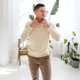 Kötött pulóver cipzárral Iron Aesthetics Tomas, bézs · záber 5
