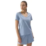 Női rövid ujjú V-nyakú póló 4F TSHIRT-WSS24TTSHF1162-34S-LIGHT BLUE · záber 1