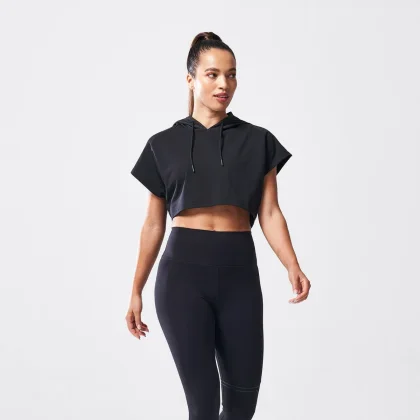 SQUATWOLF Women‘s T-shirt Vented Crop Hoodie Black