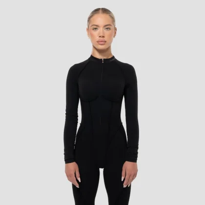GymBeam Damski kombinezon Cosmo Zip-Up Black- GymBeam