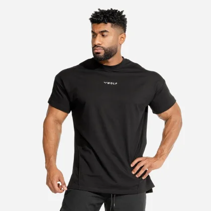 SQUATWOLF Męska Koszulka Bodybuilding Czarna