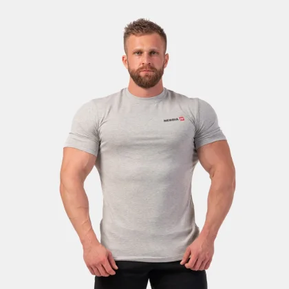 NEBBIA Męska koszulka Minimalist Logo Light Grey