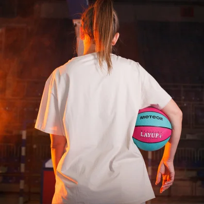 Piłka do koszykówki Meteor Layup 4 różowy/niebieski