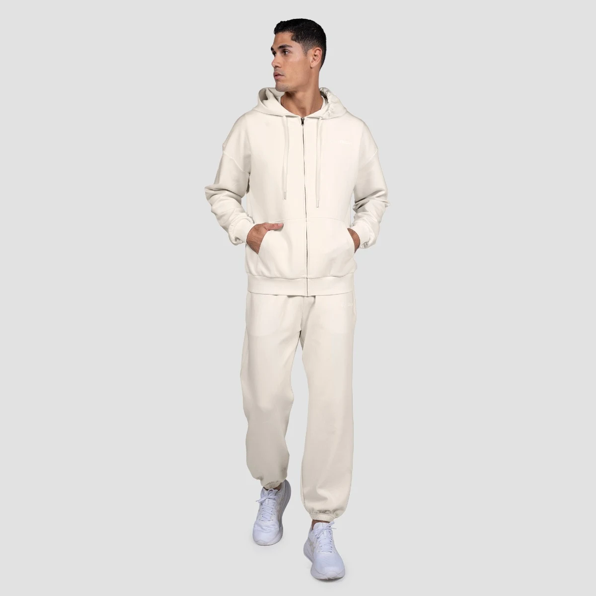 GymBeam Relay Zip Hoodie Pearl - Rozmiar: S | Kolor: Béžová | Waga: 0,60386 g | Opakowanie: 34 · záber 4