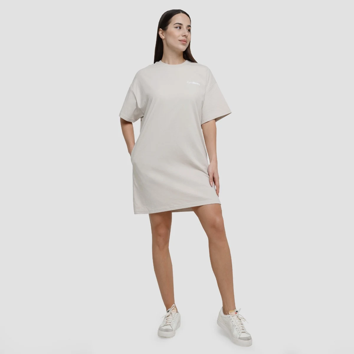 GymBeam Women‘s Agile T-shirt Dress Desert - Rozmiar: L | Kolor: Béžová | Waga: 0,308 g · záber 5