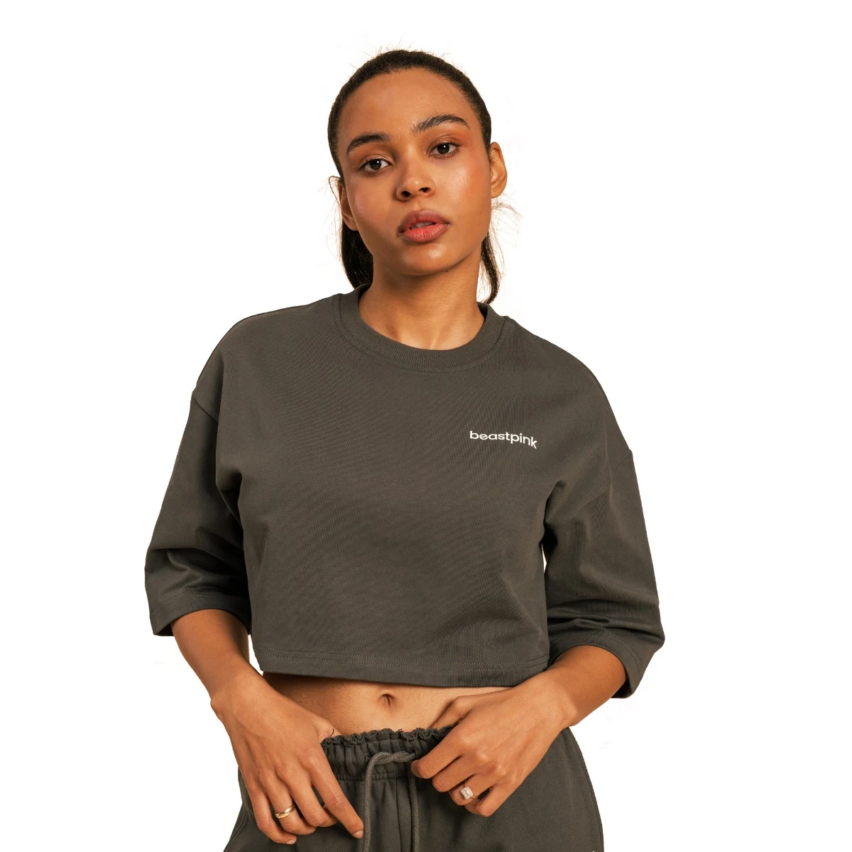 BeastPink Women‘s Serenity Cropped T-shirt Shadow - Rozmiar: XL | Kolor: Szary | Waga: 0,295 g | Opakowanie: 70 · záber 5