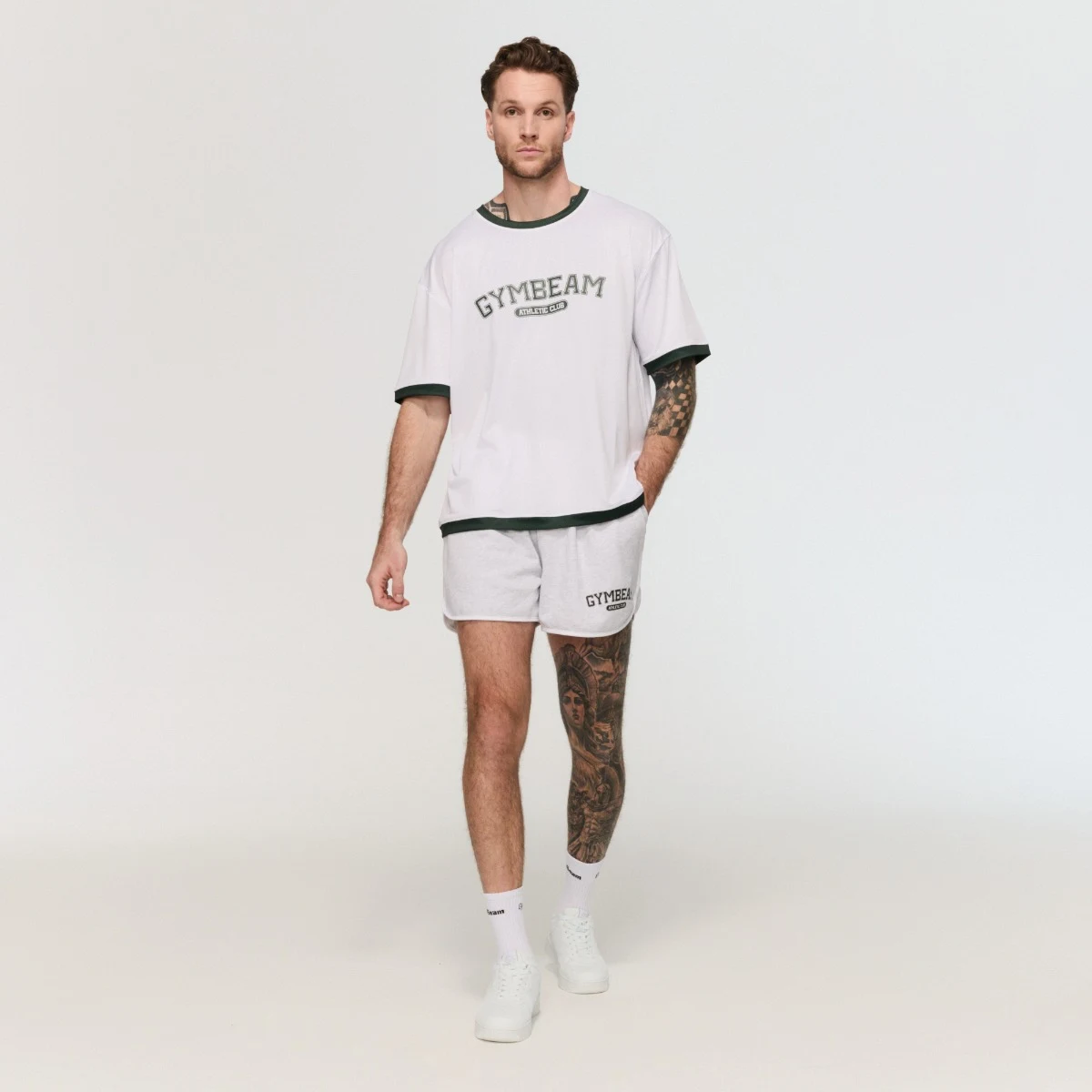 GymBeam Varsity Sweatshorts Grey - Kolor: Szary | Waga: 0,3904 g | Opakowanie: 25 · záber 5