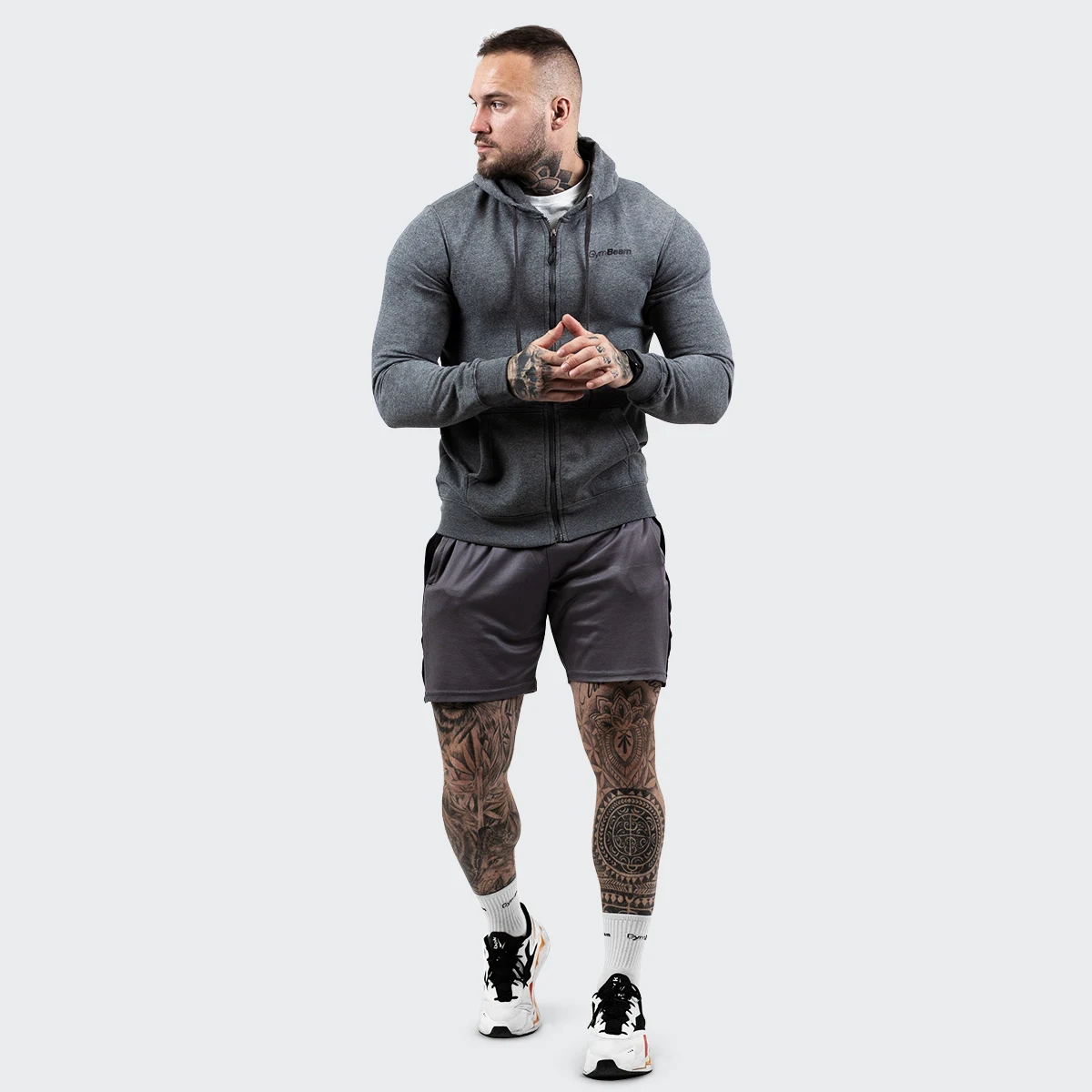 GymBeam Bluza Zipper Hoodie Grey Black - Rozmiar: S | Kolor: sivá | Grupa wiekowa: Dorośli · záber 3