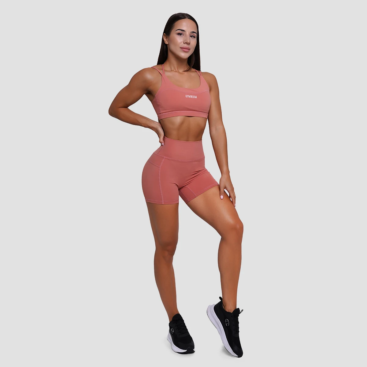 GymBeam Women‘s FIT Shorts Salmon - Rozmiar: XS | Kolor: Różowy | Waga: 0,105 g | Opakowanie: 150 · záber 5