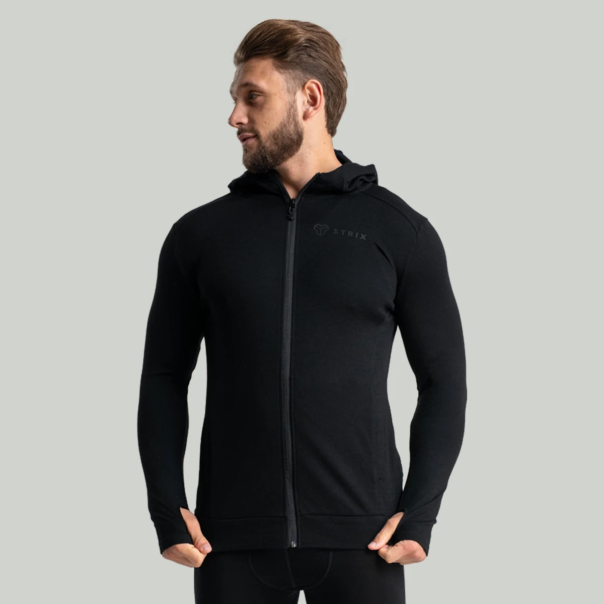 STRIX MERINO I Zip Up Hoodie Black · záber 1
