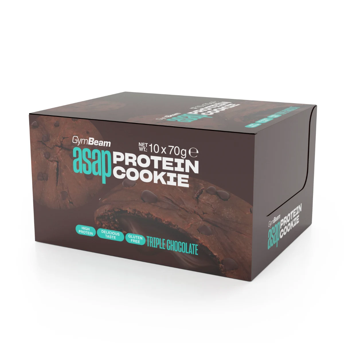 GymBeam ASAP Protein Cookie - Smak: Potrójna czekolada | Waga: 0,7 g | Opakowanie: 10 x 70 g · záber 1