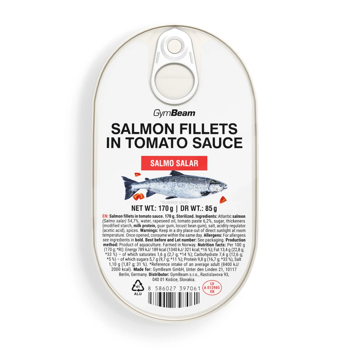 GymBeam Salmon fillets in tomato sauce - Waga: 0,17 g | Opakowanie: 170 g · záber 1