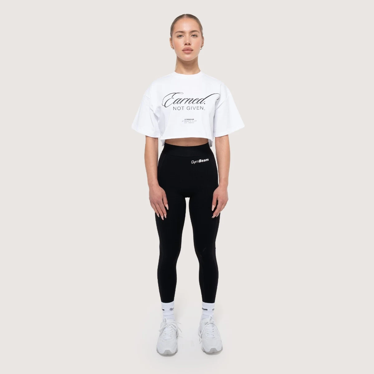 GymBeam Women‘s Earned Cropped T-shirt White - Rozmiar: M | Kolor: Biały | Waga: 0,1454 g | Opakowanie: 37 · záber 5