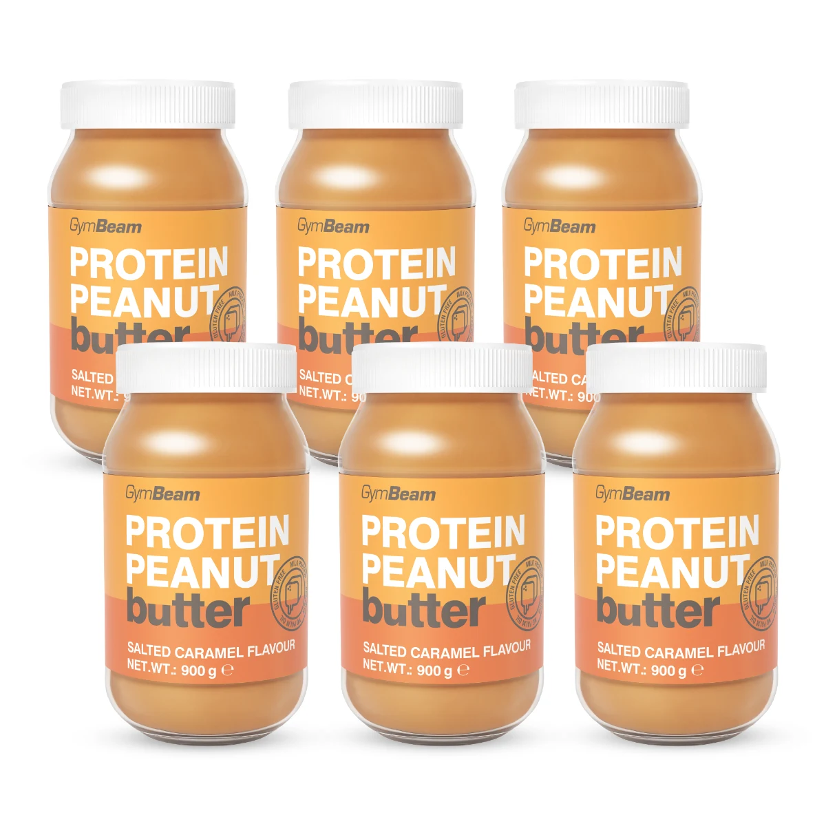 GymBeam Białkowe masło orzechowe Nuts & Whey - Smak: Słony karmel | Waga: 5,4 g | Opakowanie: 6 x 900 g · záber 1