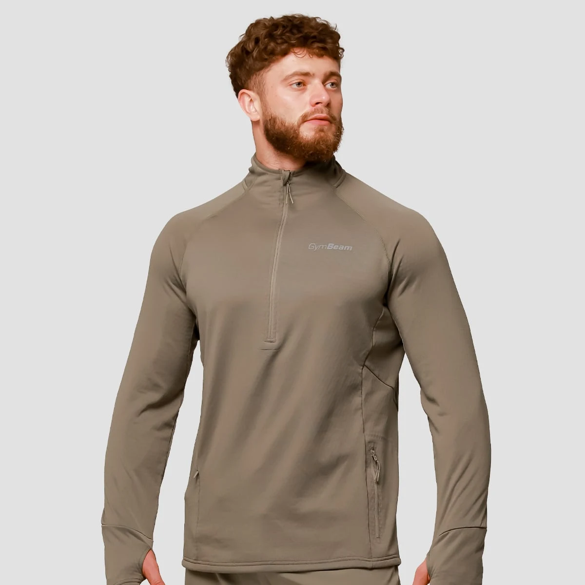 GymBeam Pulse 1/2 Zip Running Sweatshirt Vetiver - Rozmiar: M | Kolor: Zielony | Waga: 0,25 g | Opakowanie: 45 · záber 1