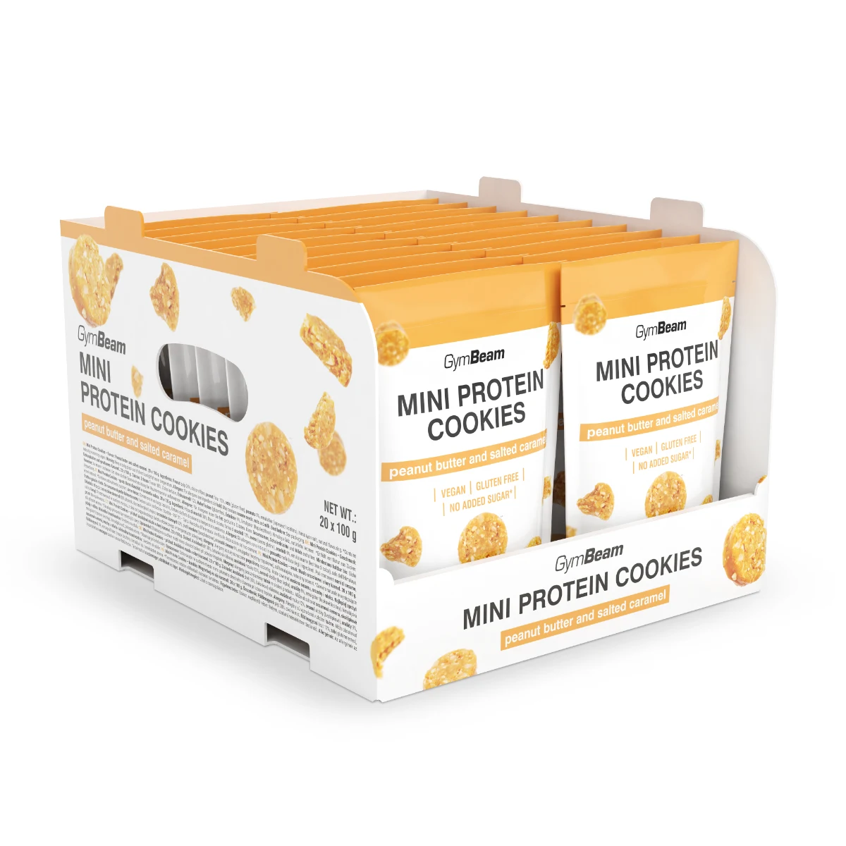 GymBeam Mini Protein Cookies - Smak: Masło orzechowe karmel solony | Waga: 2 g | Opakowanie: 20 x 100 g · záber 1