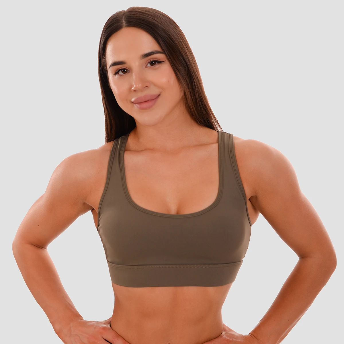 GymBeam Biustonosz sportowy Mesh Panel olive · záber 3