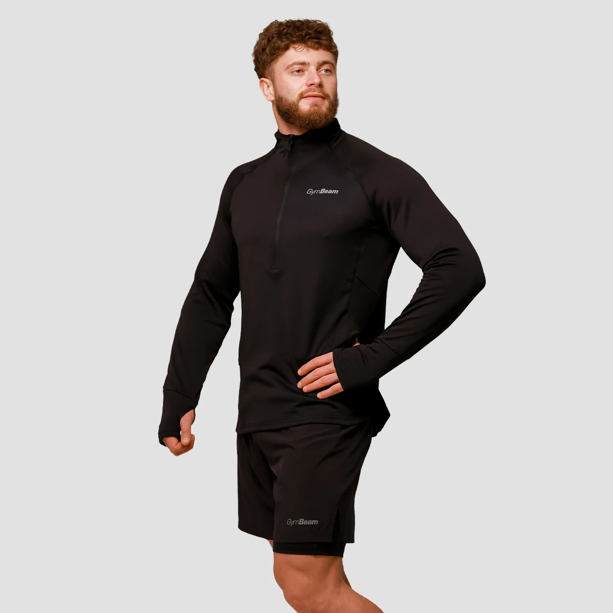 GymBeam Pulse 1/2 Zip Running Sweatshirt Black - Rozmiar: M | Kolor: Czarny | Waga: 0,26 g | Opakowanie: 45 · záber 5
