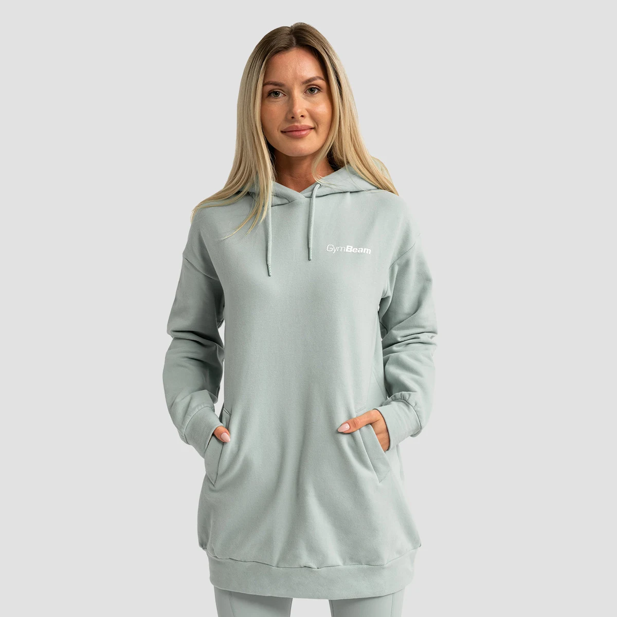 GymBeam Women‘s Limitless Longline Hoodie Eucalypt - Rozmiar: XL | Kolor: Zielony | Waga: 0,78 g | Opakowanie: 26 · záber 1