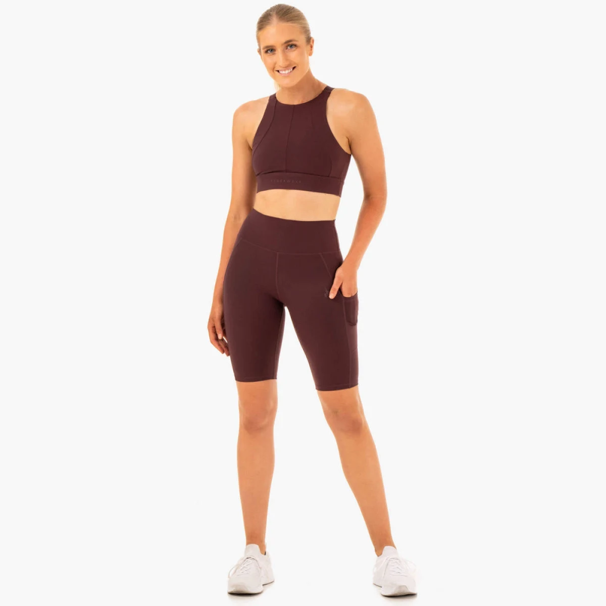Ryderwear Damskie spodenki rowerowe z wysokim stanem i kieszeniami Reset Chocolate · záber 4