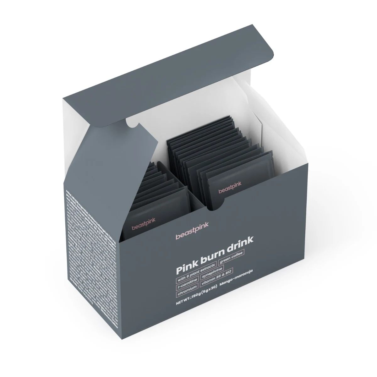 GymBeam Pink burn drink - Smak: Marakuja mango | Waga: 0,15 g | Opakowanie: 150 g · záber 2