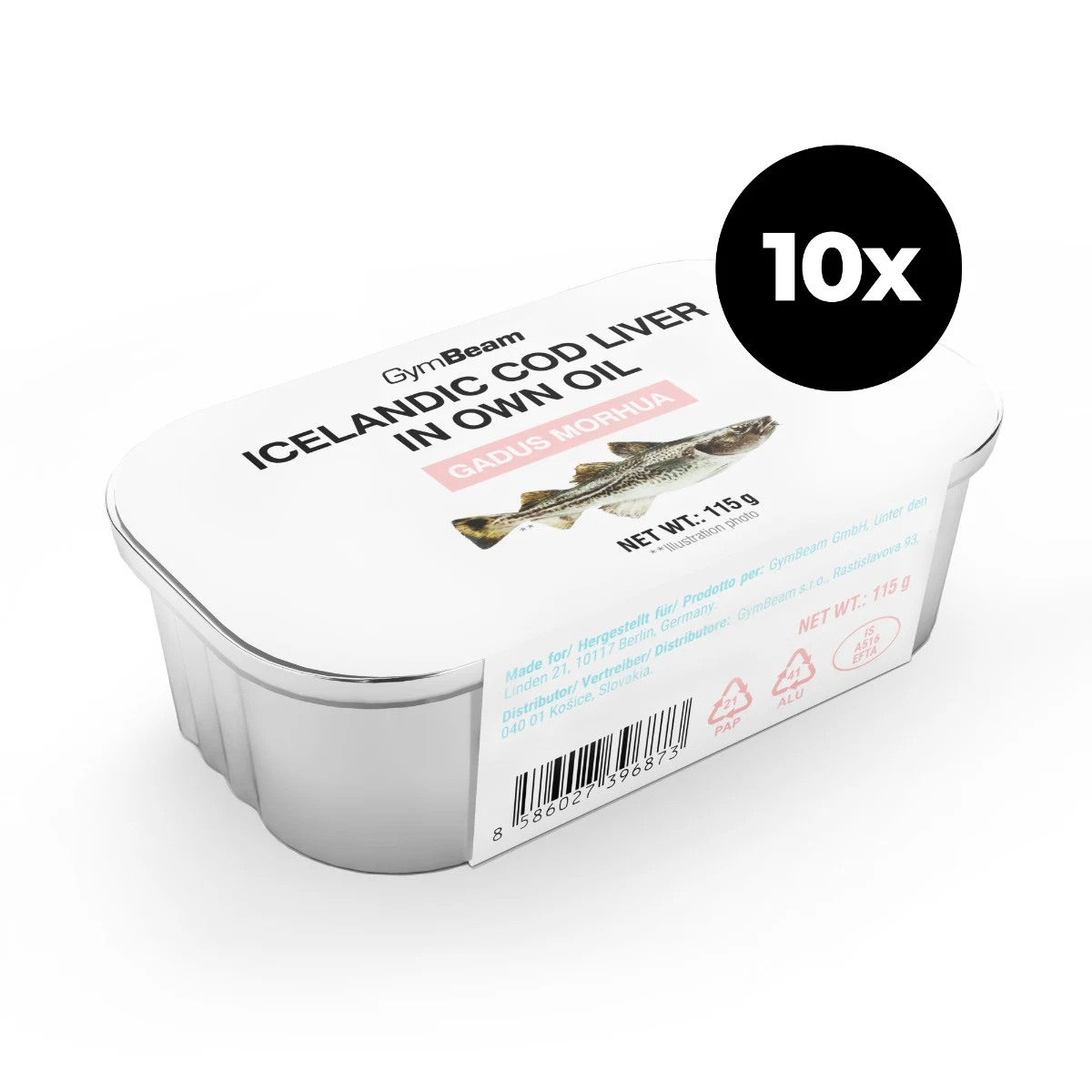 GymBeam Icelandic cod liver in own oil - Waga: 1,15 g | Opakowanie: 10 x 115 g · záber 1