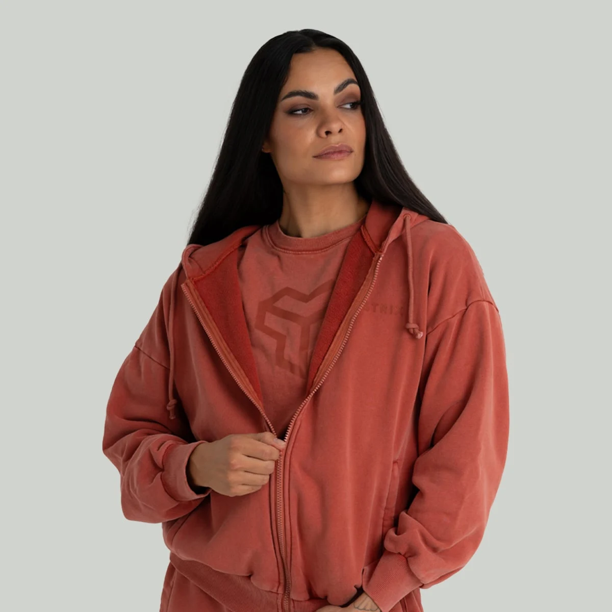 STRIX Women‘s Zip Hoodie Washed Terra - Rozmiar: S | Kolor: Pomarańczowy | Waga: 0,84 g | Opakowanie: 27 · záber 1
