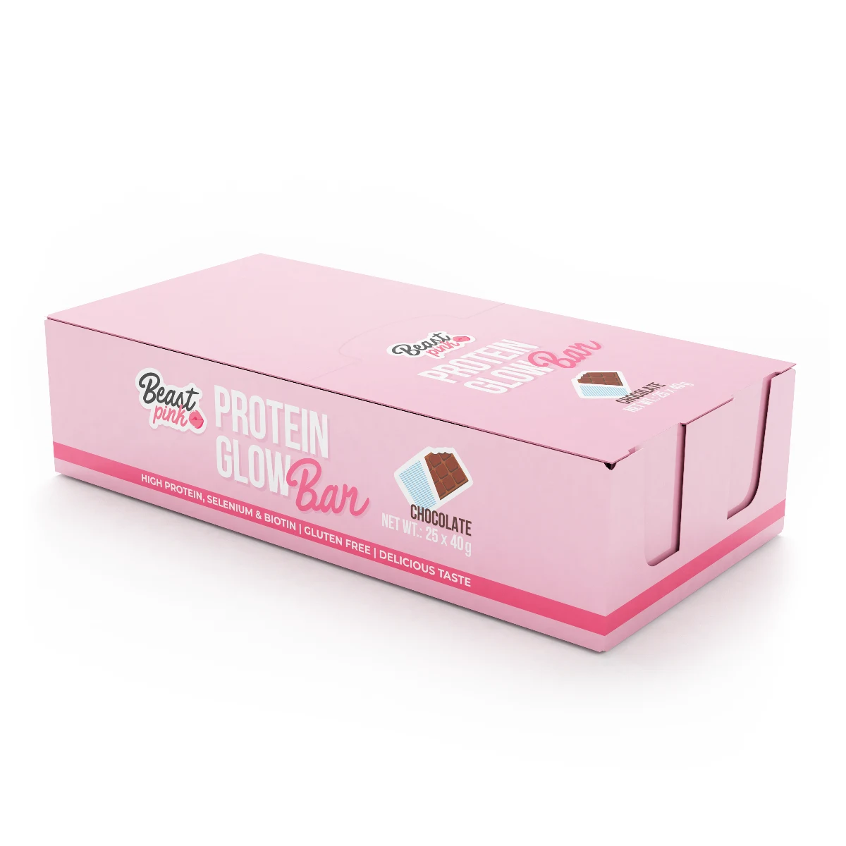BeastPink Protein GlowBar - Smak: Czekolada | Waga: 1 g | Opakowanie: 25 x 40 g · záber 1