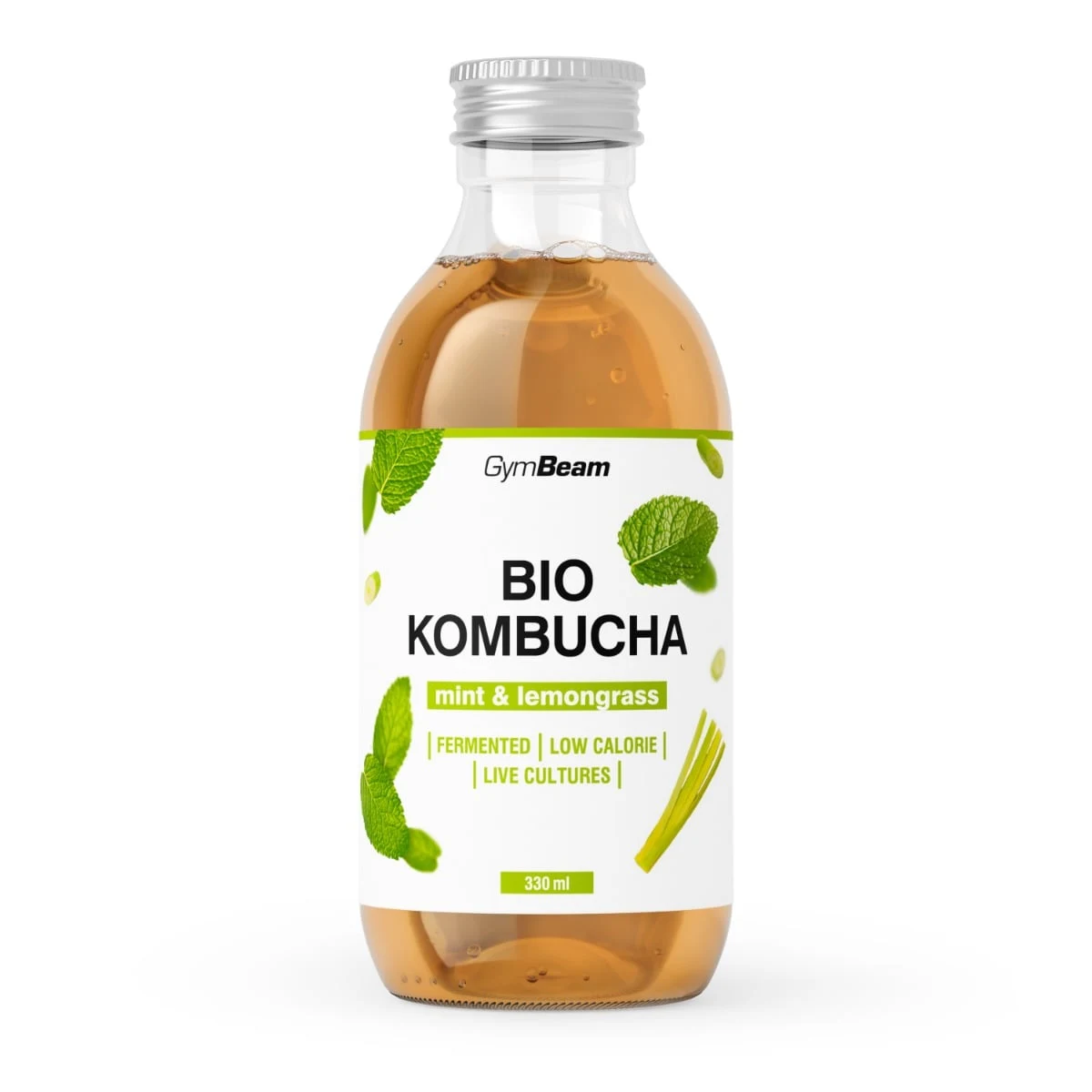 GymBeam BIO Kombucha - Smak: Mięta i trawa cytrynowa | Waga: 0,5 g | Opakowanie: 330 ml · záber 1