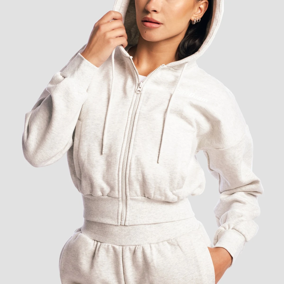 GymBeam Women‘s Base Zip Up Hoodie Cloud - Rozmiar: M | Kolor: Szary | Waga: 0,62 g | Opakowanie: 26 · záber 4