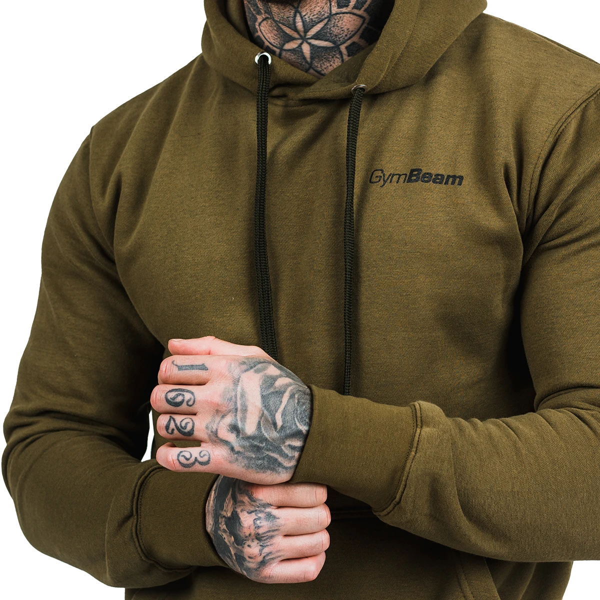 GymBeam Męska bluza z kapturem Athlete Military Green Black - Rozmiar: S | Kolor: Zielony | Waga: 0,45 g | Opakowanie: 25 · záber 3