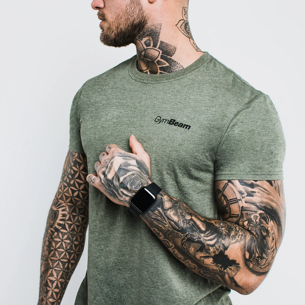 GymBeam Koszulka Basic Heather Military - Rozmiar: XXL | Kolor: Zielony | Waga: 0,2 g | Opakowanie: 72 · záber 2