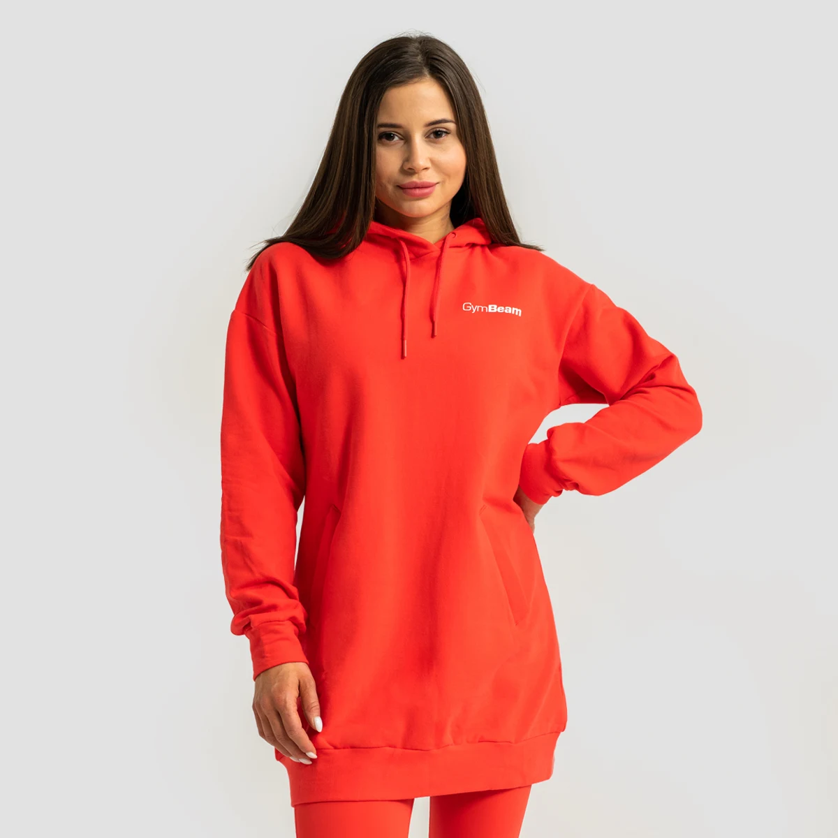 GymBeam Women‘s Limitless Longline Hoodie Hot Red - Rozmiar: XL | Kolor: Czerwony | Waga: 0,78 g | Opakowanie: 26 · záber 1