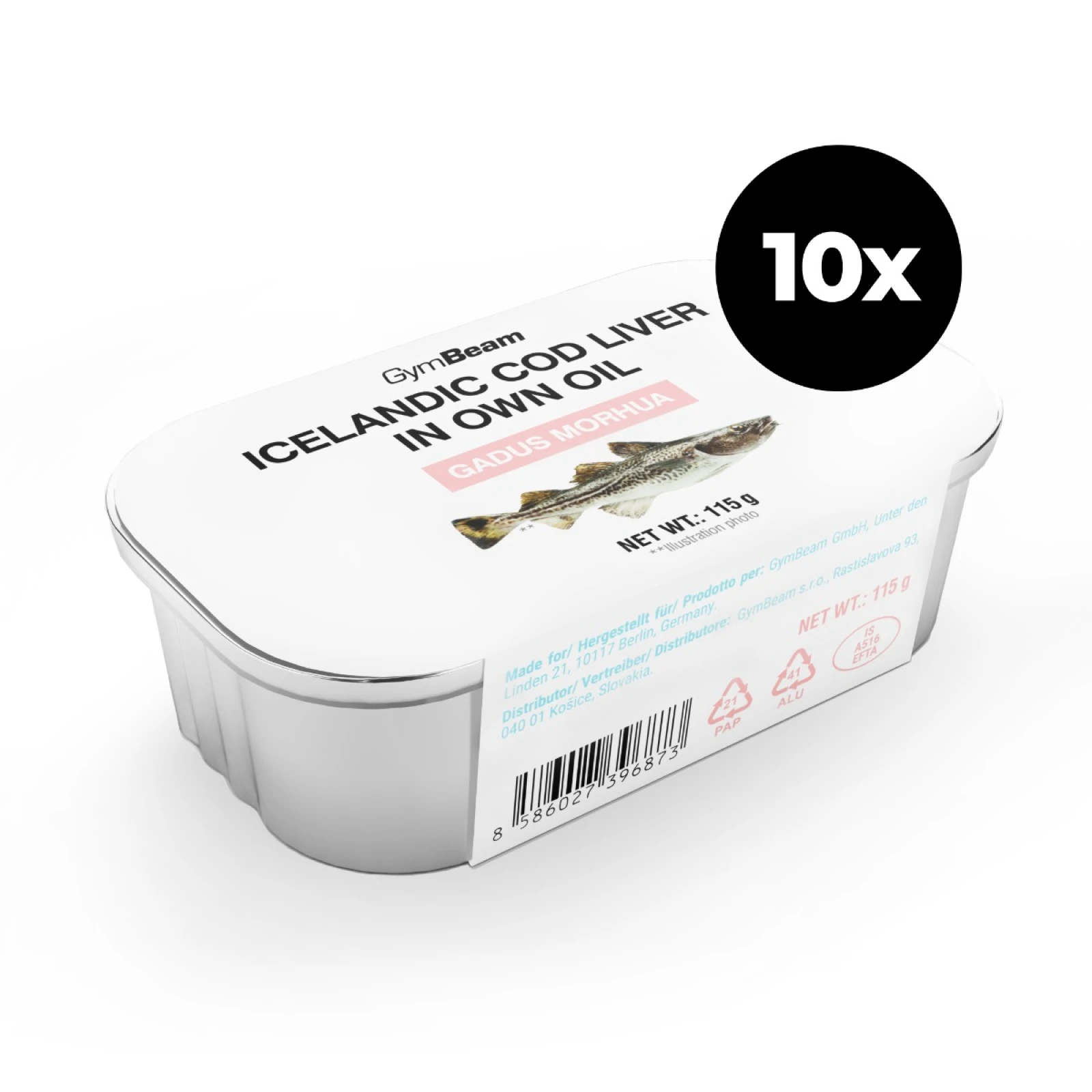 GymBeam Icelandic cod liver in own oil - Waga: 1,15 g | Opakowanie: 10 x 115 g · záber 1
