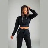 STRIX Damska krótka bluza z kapturem Essential Black · záber 4
