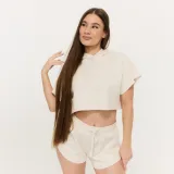 GymBeam Women‘s Relay Cropped Hoodie Pearl - Rozmiar: XS | Kolor: Béžová | Waga: 0,3216 g | Opakowanie: 57 · záber 3