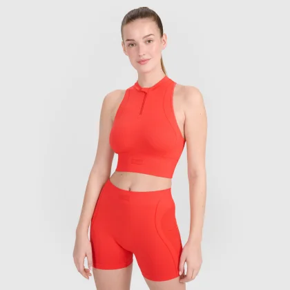 Dámsky rýchloschnúci tréningový slim crop top - červený