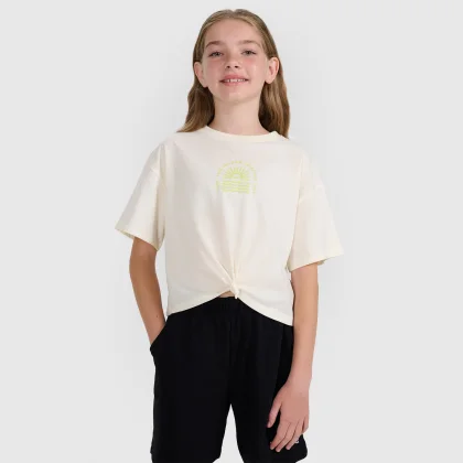 Dievčenský oversize crop top s potlačou - biely