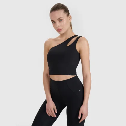 Tréningový crop top na jedno rameno 4F x Anna Lewandowska - čierny