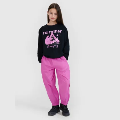 Dievčenské casual nohavice typu jogger so širokými nohavicami - ružové