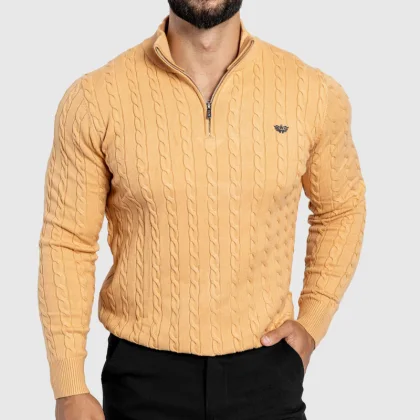 Pulover bărbați Iron Aesthetics Cable Knit, camel