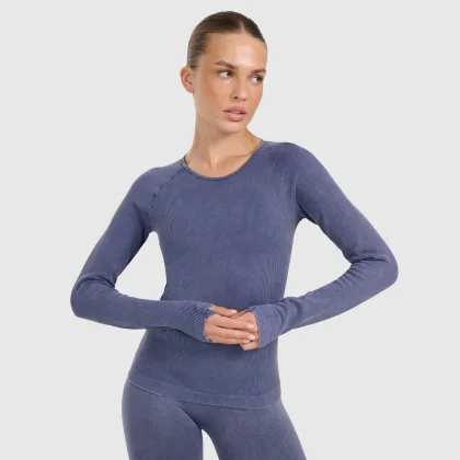 Dámsky slim rýchloschnúci longsleeve na jogu a pilates - tmavomodrý