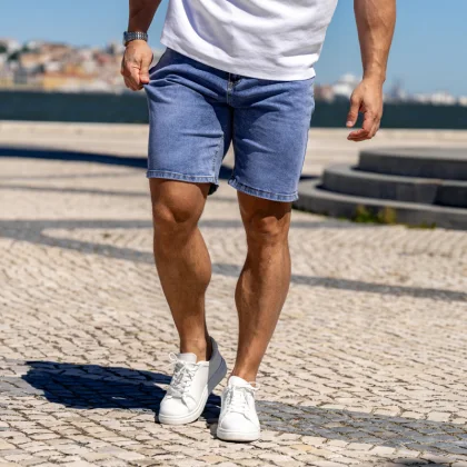 Pantaloni scurți din denim bărbați Iron Aesthetics Denim Stretch, albaștri
