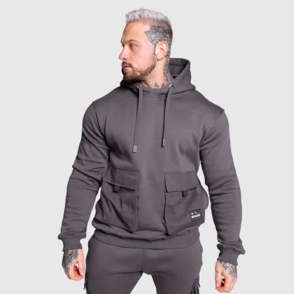 Hanorac cu glugă Iron Aesthetics Cargo Hoodie, gri închis