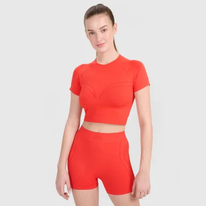 Dámsky rýchloschnúci tréningový slim crop top - červený