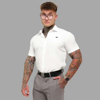 Cămașă elastică Iron Aesthetics Short Slim Stretch, albă natural