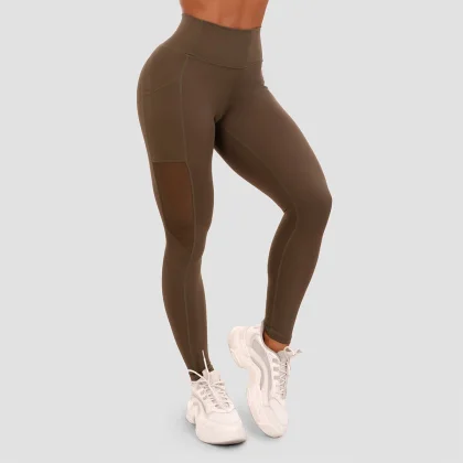 GymBeam Colanți pentru femei Mesh Panel olive