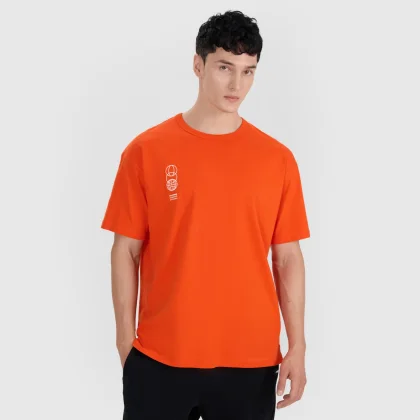 Pánske oversize tričko s potlačou - oranžové