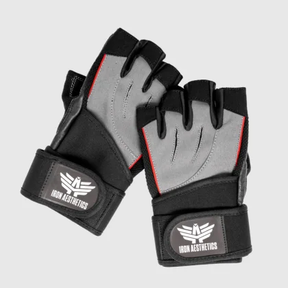 Mănuși fitness Iron Aesthetics Leather Beast, gri